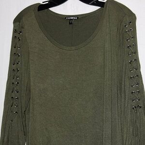 Express Y2K Fairycore Boho Witchy Bell Sleeve Dress L Olive Green Soft Grunge